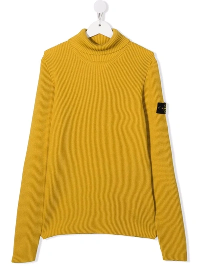 Stone Island Junior Teen Roll-neck Wool Jumper In Yellow