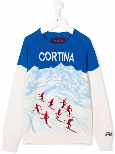 Mc2 Saint Barth Kids' Douglas C Intarsia-knit Jumper In White