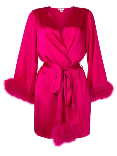Gilda & Pearl Kitty Feather Trim Short Dressing Gown In  Hollywood Rose