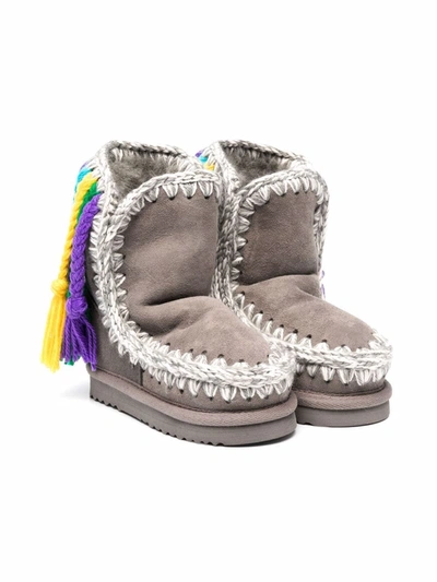 Mou Kids' Eskimo Leather Boots In Grey