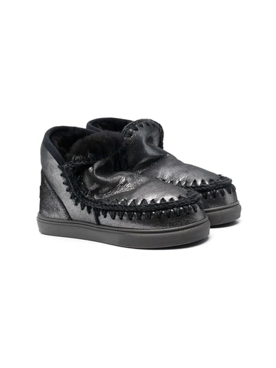 Mou Teen Eskimo Metallic Ankle Boots In Silver