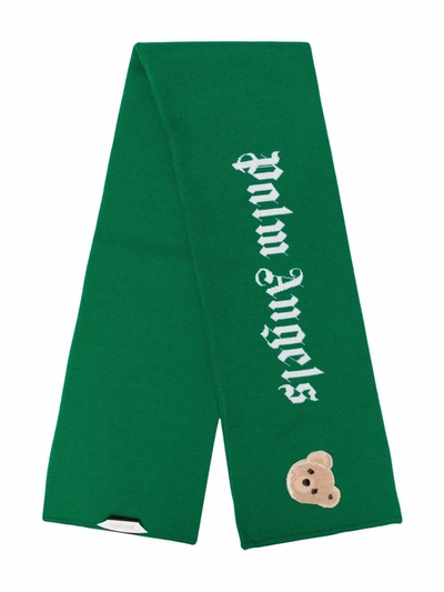 Palm Angels Kids' Teddy-bear Knit Scarf In Green