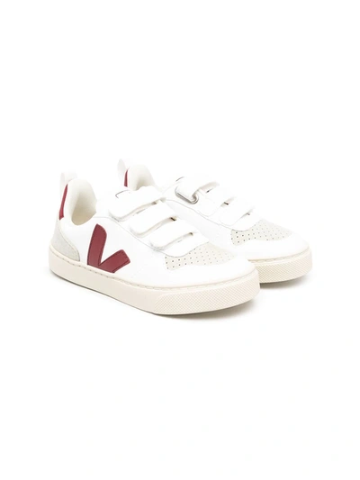 Veja Kids' Perforated-detail Touch-strap Trainers In White