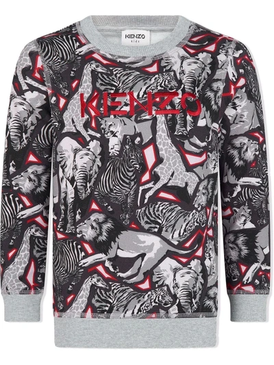Kenzo Kids' Animal-print Cotton Sweatshirt In Grey