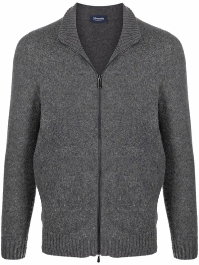 Drumohr Zipped-up Knit Cardigan In Grey