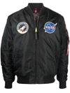 Alpha Industries Mens Black Nasa Ma-1 Baseball-collar Shell Bomber Jacket L In Black