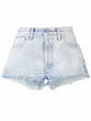 OFF-WHITE FRAYED-EDGE DENIM SHORTS