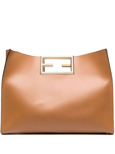 Fendi Brown Way Large Leather Tote Bag In Neutrals