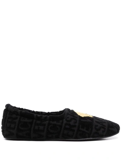 Versace Medusa-embroidered Terry-towelling Slippers In Z4800