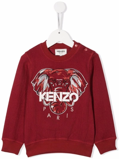 Kenzo Kids' Embroidered Cotton Sweatshirt In Red