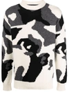 Les Hommes Camouflage-knit Wool Jumper In Black/white