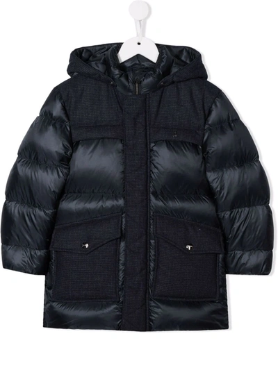 Herno Kids' Two-pocket Hooded Padded Coat In Blue
