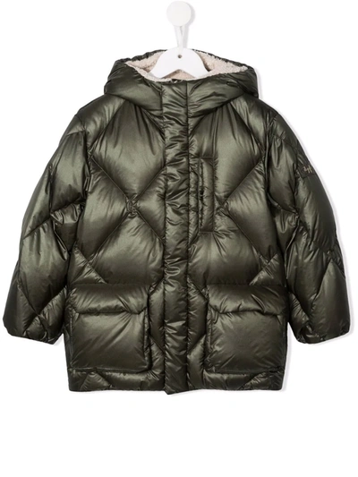 Il Gufo Kids' Hooded Zip-up Padded Coat In Green