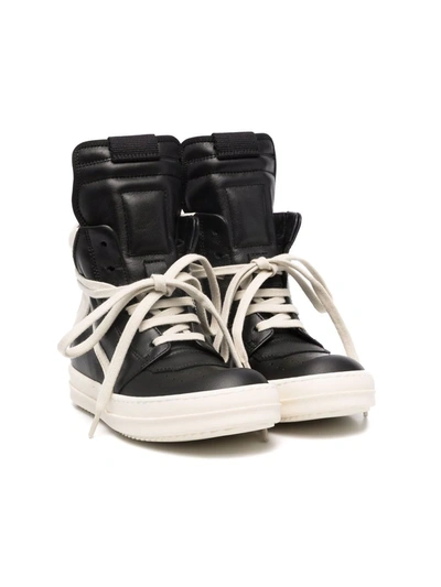 Rick Owens Kids' High-top Leather Trainers In Black