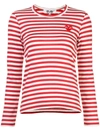 Comme Des Garçons Play Little Red Heart Striped T-shirt In White