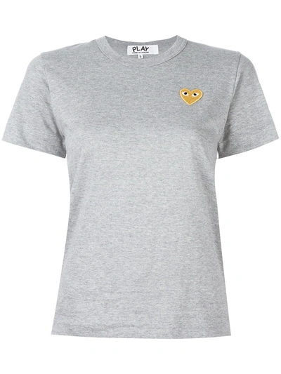 Comme Des Garçons Play Womens Grey Gold Heart-embroidered Cotton-jersey T-shirt Xs