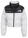 The North Face Logo-embroidered Feather-down Cropped Puffer Jacket In White Black