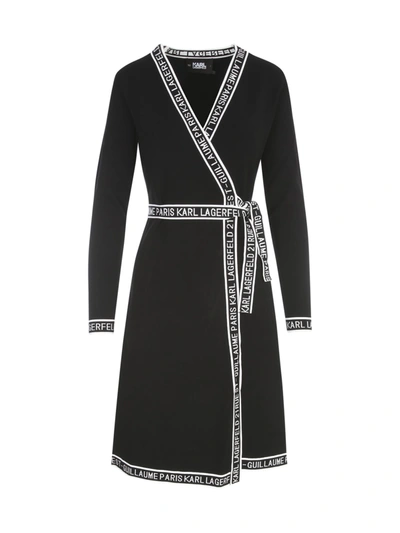 Karl Lagerfeld Logo-embroidered Wrap Dress In Black