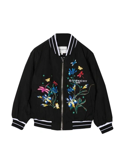 Givenchy Kids' Floral-embroidered Bomber Jacket In Black