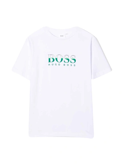 Hugo Boss Kids' White T-shirt With Logo In Bianco