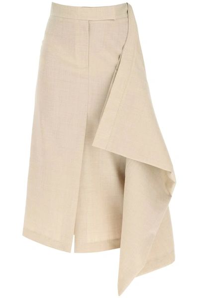 A.w.a.k.e. Deconstructed Double Midi Skirt In Beige