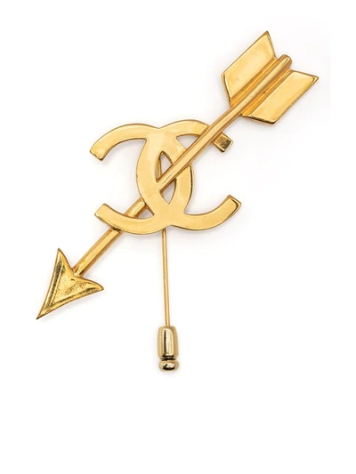Pre-owned Chanel 1990s Bow And Arrow Motif Brooch In 金色