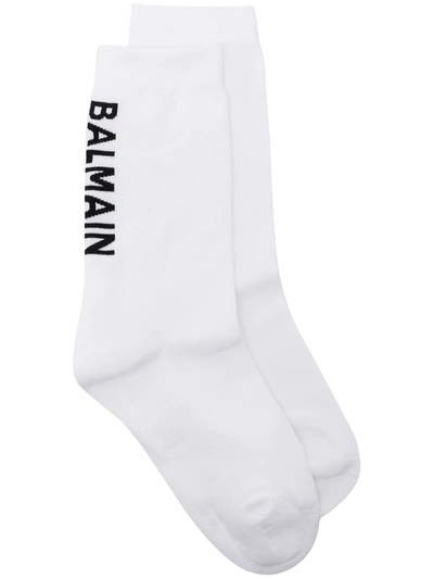 Balmain Logo Tennis Socks In White/black