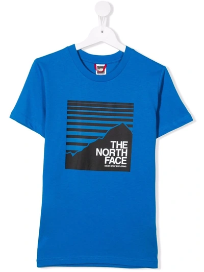 The North Face Teen Logo-print Cotton T-shirt In 蓝色