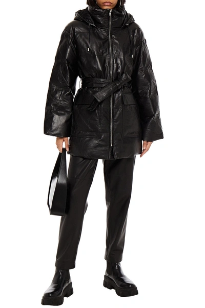Muubaa Belted Quilted Leather Hooded Coat In Black