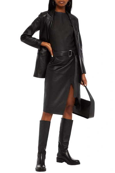 Muubaa Leather Wrap Skirt In Black