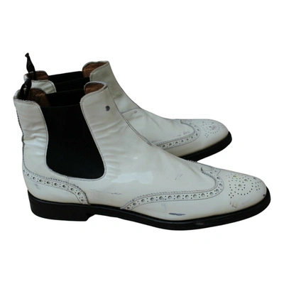 Pre-owned Church's Patent Leather Ankle Boots In White