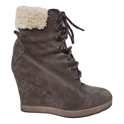 Pre-owned Moncler Lace Up Boots In Brown