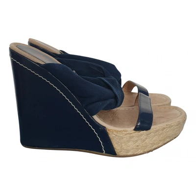 Pre-owned Miss Sixty Cloth Mules In Navy