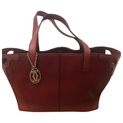 Pre-owned Cartier Marcello Leather Tote In Burgundy