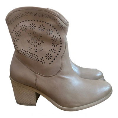 Pre-owned Bruno Premi Leather Cowboy Boots In Beige | ModeSens
