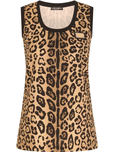 Dolce & Gabbana Leopard-print Jersey Tank Top In Multicolor