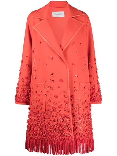 Valentino Beaded Single-breasted Coat In Orange