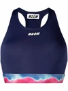Msgm Tie-dye Print Sports Bra In Blau