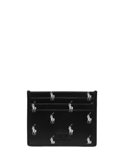 Polo Ralph Lauren Polo Pony Leather Cardholder In Black