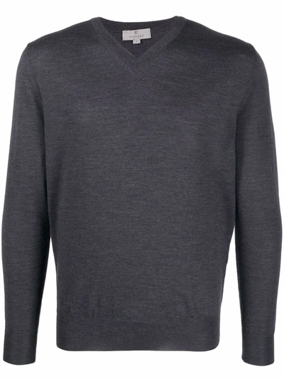 Canali V-neck Jumper In Indigo Blue