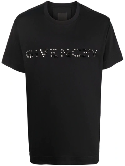 Givenchy Studded Logo-print T-shirt In Black