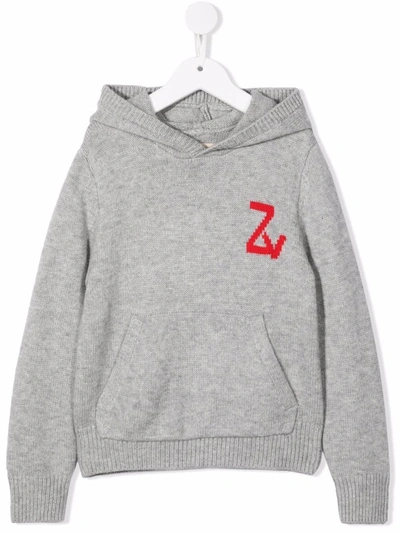 Zadig & Voltaire Kids' Andy Intarsia-knit Hoodie In Grey