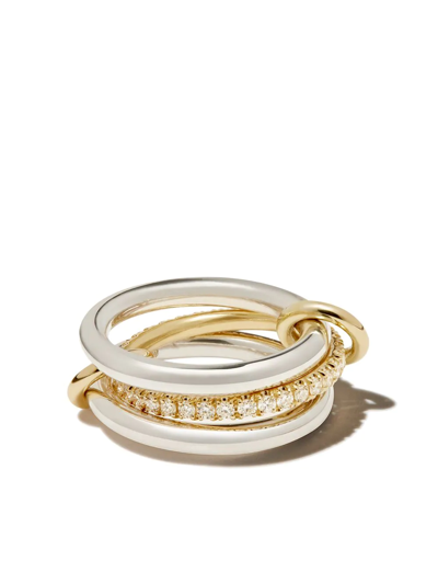 Spinelli Kilcollin 18kt White And Sterling Libra Diamond Linked Ring In Silver Yellow Gold