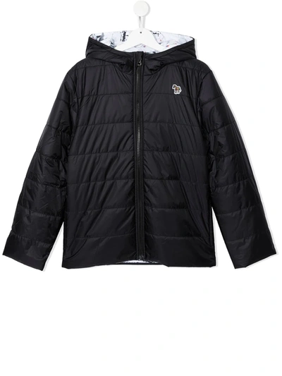 Paul Smith Junior Kids' Ski-print Reversible Padded Jacket In Black