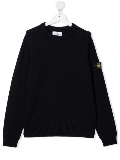 Stone Island Teen Logo-patch Cotton Jumper In Blue