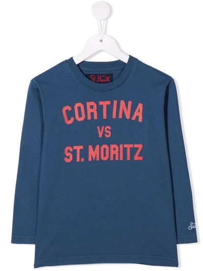 Mc2 Saint Barth Teen Logo-print Cotton T-shirt In Blue