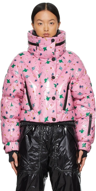 Moncler Genius Womens Light Pink X 3 Moncler Grenoble Plumel Graphic-print Shell-down Hooded Jacket M In Pink,multi