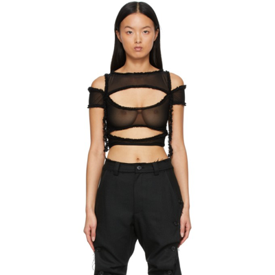 Barragan Ssense Exclusive Black Xochi Ruffle Cut Out T-shirt