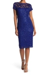 Marina Sequin Lace Cap Sleeve Sheath Dress In Cobalt