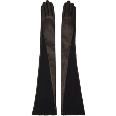 Jil Sander Extra Long Leather & Knit Gloves In Black